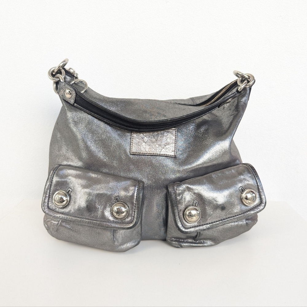 COACH Silver Metallic POPPY Shoulder 2-Way Bag